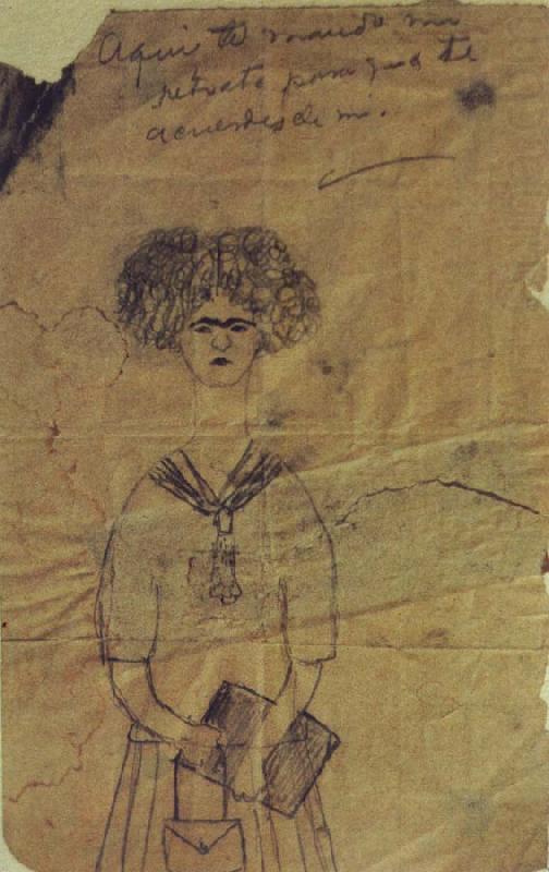 Frida Kahlo In her earliest documented self-portrait,drawn for a schoolmate in 1922 china oil painting image